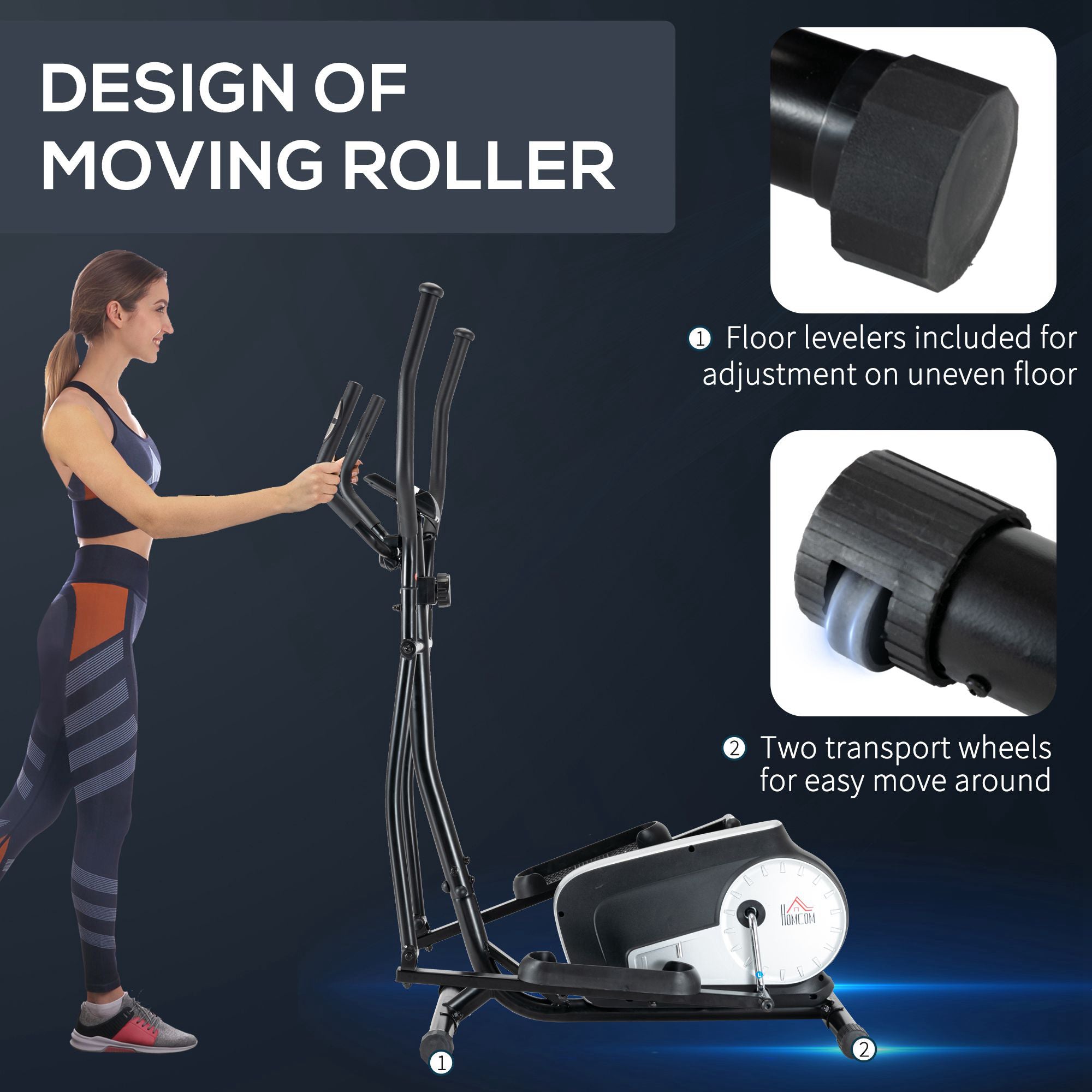 Elliptische Crosstrainer voor Thuis, 8 Magnetische Weerstandsniveaus, LCD - scherm, Hartslagsensor, Zwart - Noventis Home