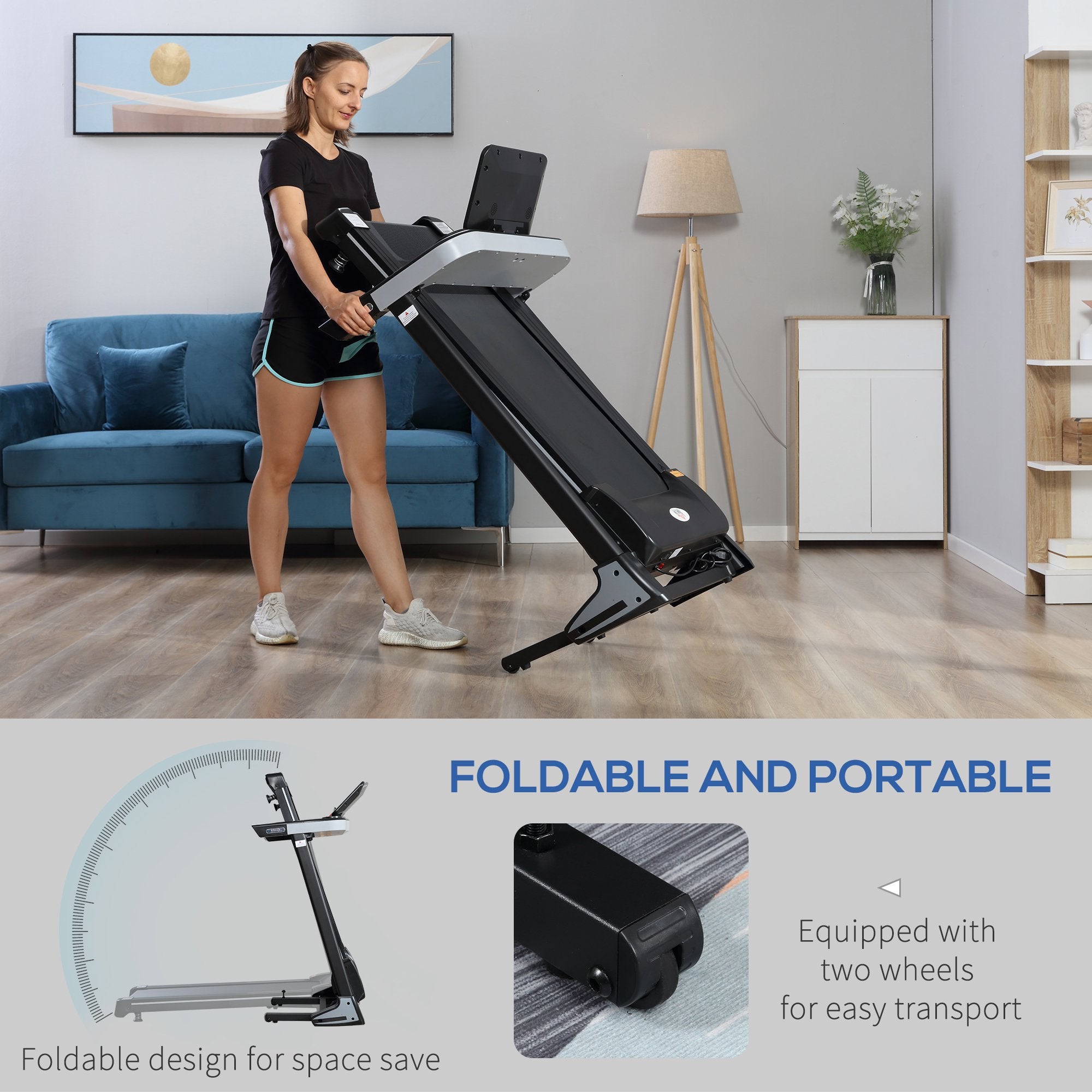 Opvouwbare Loopband voor Thuis, Elektrische Loopband met LCD - scherm, 500W, tot 12 km/u, Zwart - Noventis Home