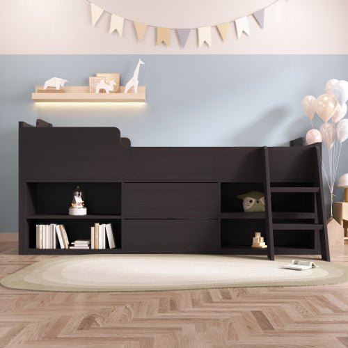 Kinderbed Halfhoogslaper met Opbergruimte, Houten Bed met Lades en Planken, Eenpersoons 90x190 cm, Wit - Alleen Frame - Noventis Home