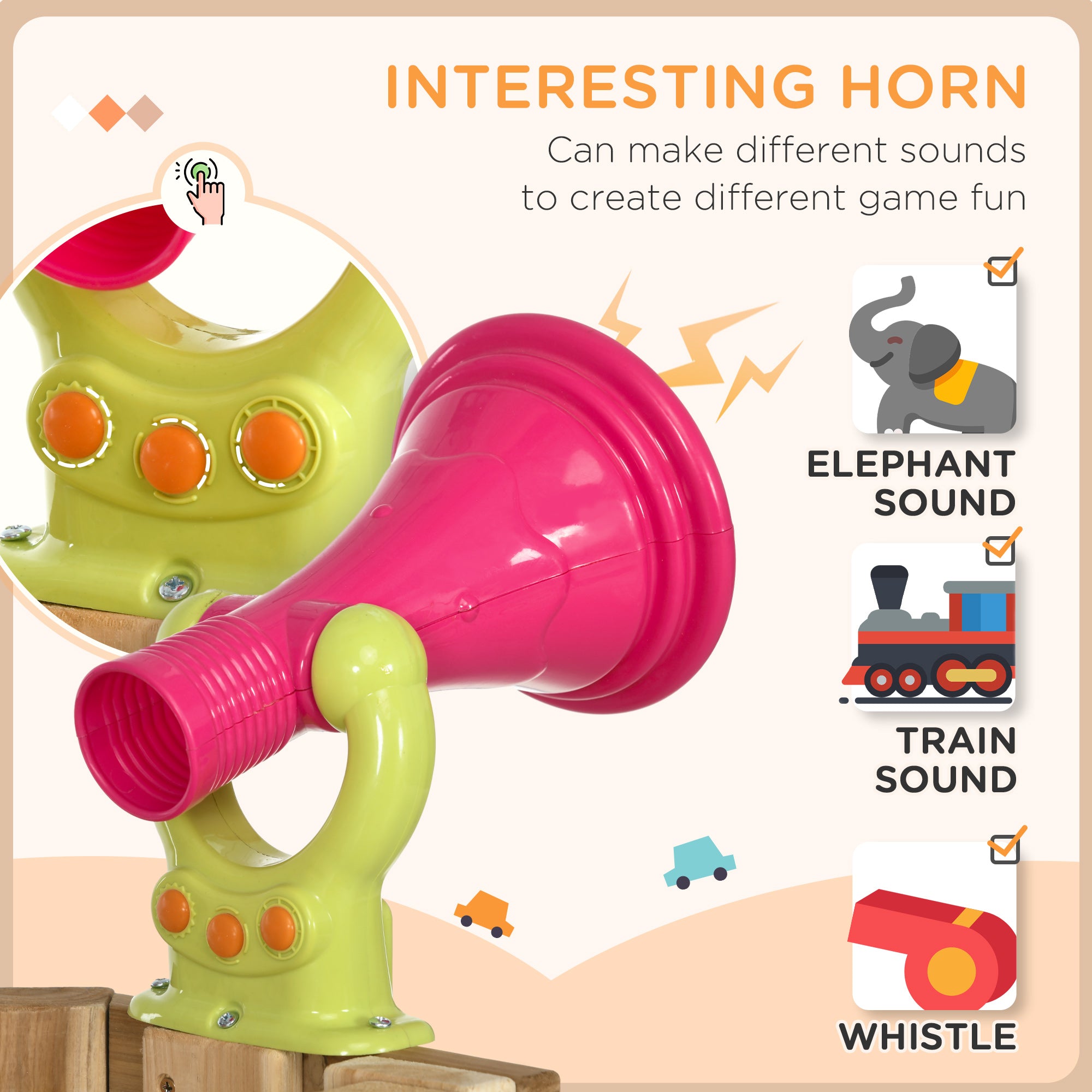 4 - in - 1 Wooden Swing Set with Swing, Slide, Horn, Steering Wheel, Red - Noventis Home