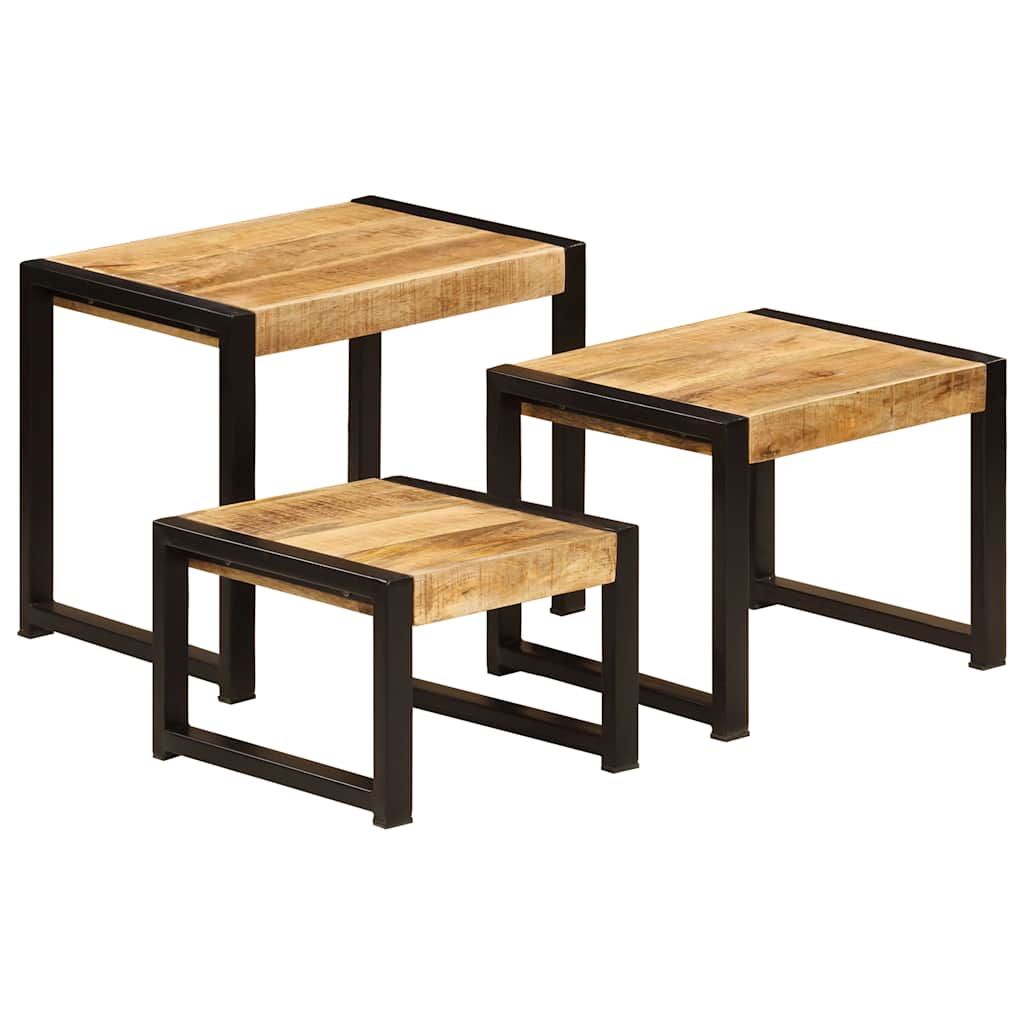 Nesttafels Set van 3, Massief Mangohout