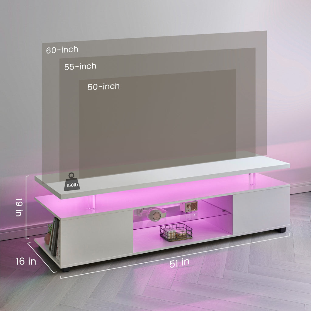 TV - meubel voor 60 inch TV, LED Gaming Entertainment Center, Mediaconsole met Grote Zijkast voor Woonkamer, Wit - Noventis Home