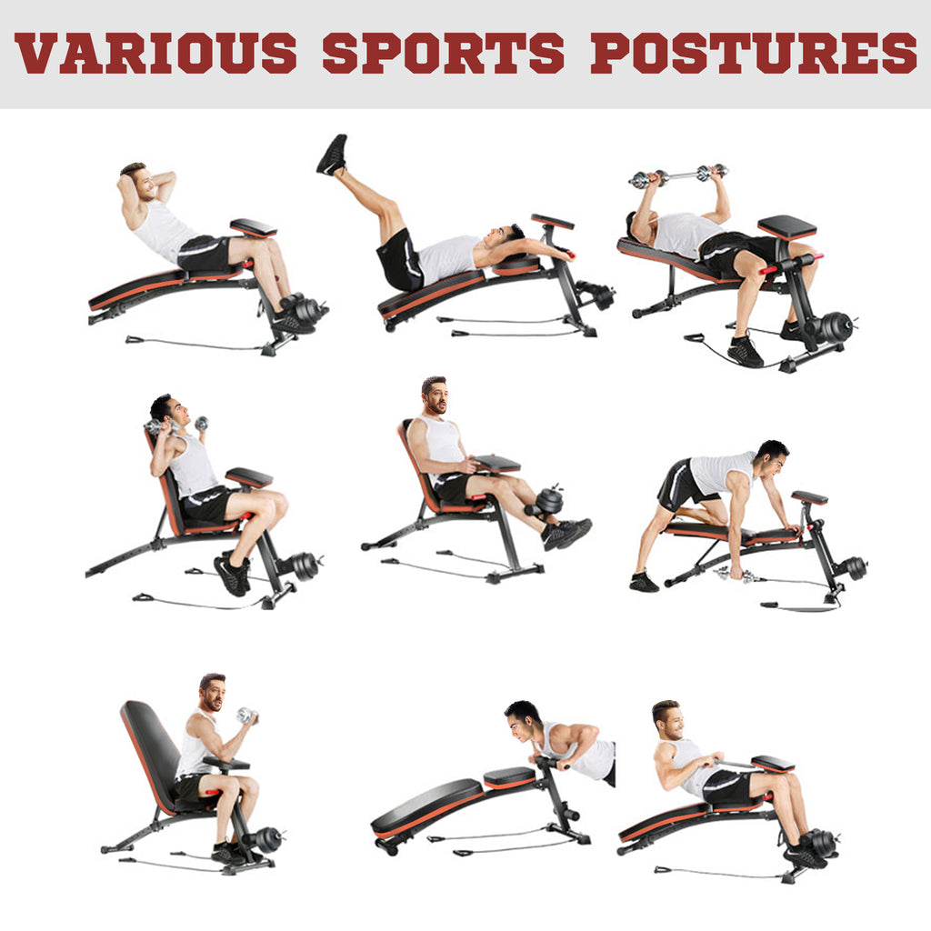 Opvouwbare Trainingsbank, Verstelbare Krachttraining Sit - up Buikspierbank, Incline/Decline, Rood - Noventis Home