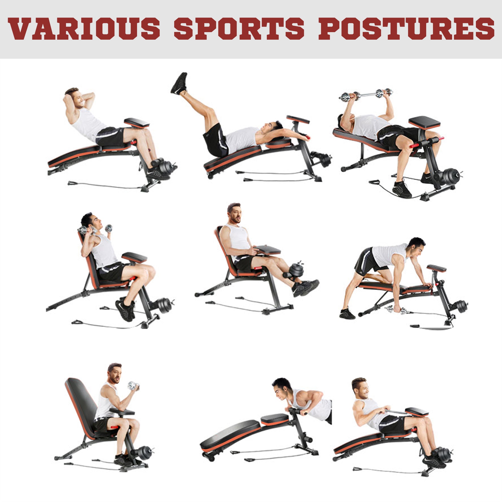 Opvouwbare Trainingsbank, Verstelbare Krachttraining Sit - up Buikspierbank, Incline/Decline, Rood - Noventis Home