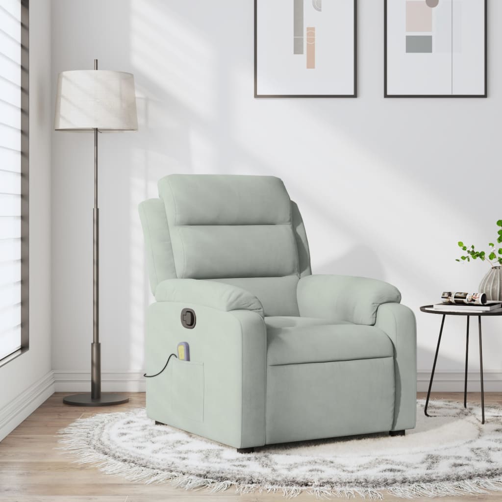 Massagestoel met Ligfunctie, Lichtgrijs Fluweel, 6 - punts Vibromassage, Max. 135° Kanteling - Noventis Home