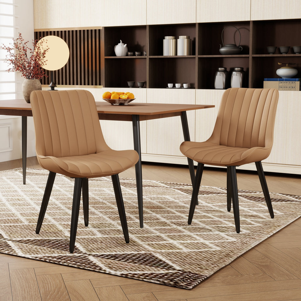 Set van 4 Moderne PU Leren Eetkamerstoelen met Dikke Kussens en Metalen Poten, voor Keuken en Eetkamer, Bruin - Noventis Home