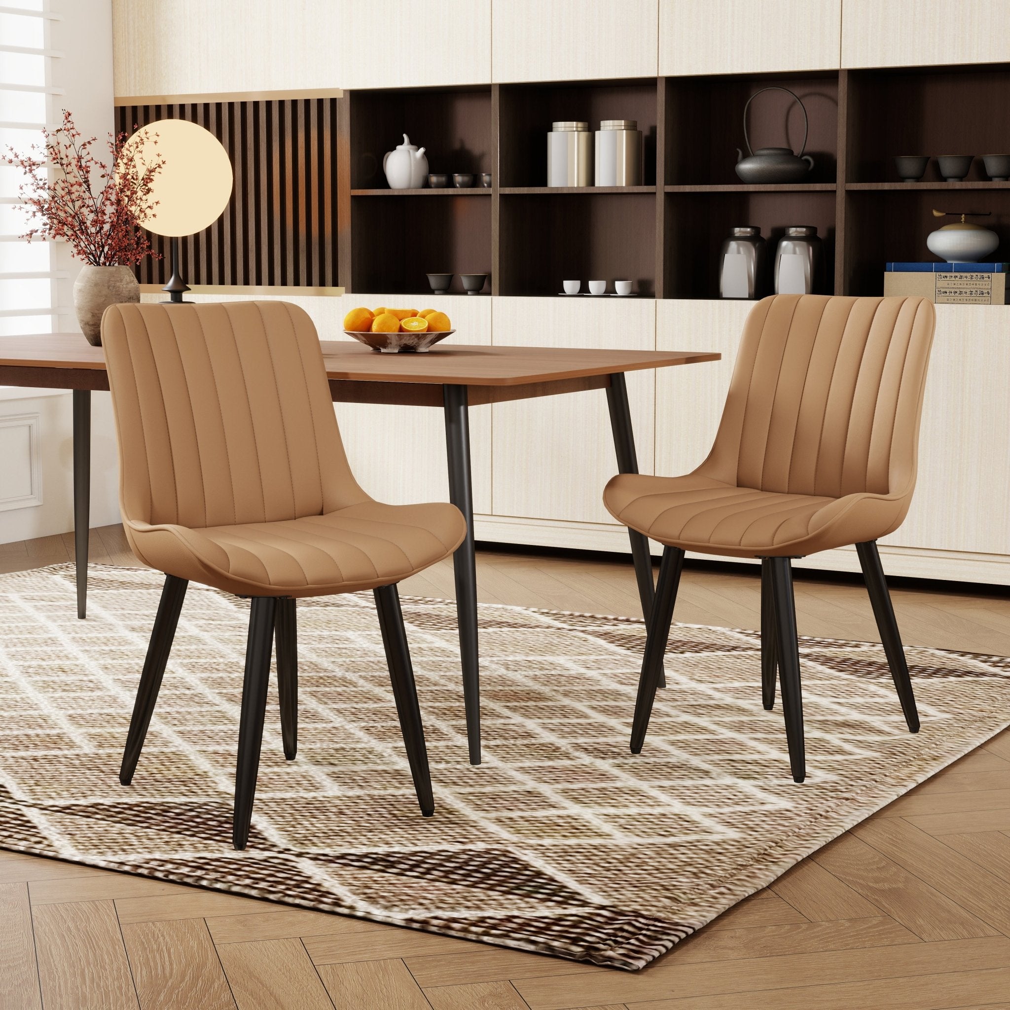 Set van 4 Moderne PU Leren Eetkamerstoelen met Dikke Kussens en Metalen Poten, voor Keuken en Eetkamer, Bruin - Noventis Home