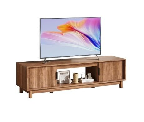 Mid - Century Modern TV - meubel 147cm met Opbergkasten en Kabelmanagement, Hout, voor Woonkamer, Kantoor en Slaapkamer - Noventis Home