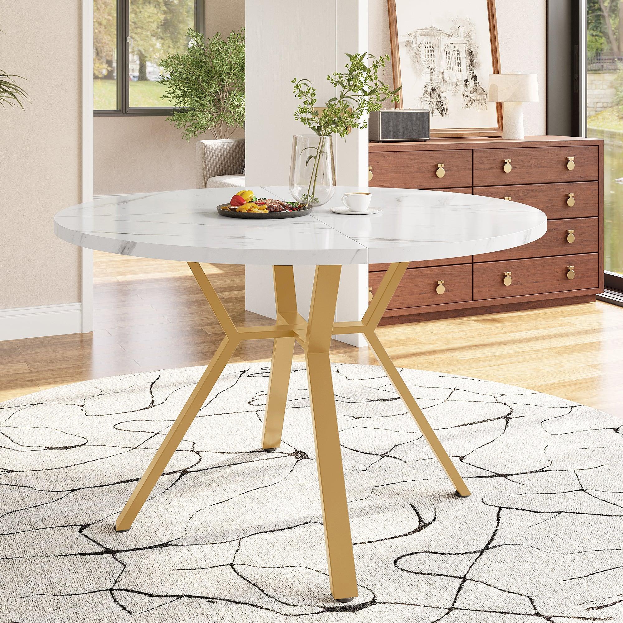 Dining Table Set, Dining Table And Chair Set 5 - piece , Modern, Simple Round Marble Dining Table And Chair Set, Gold - coloured Metal Table Legs 4 Ergonomic Velvet Chairs, Gray Dining Chairs - Noventis Home