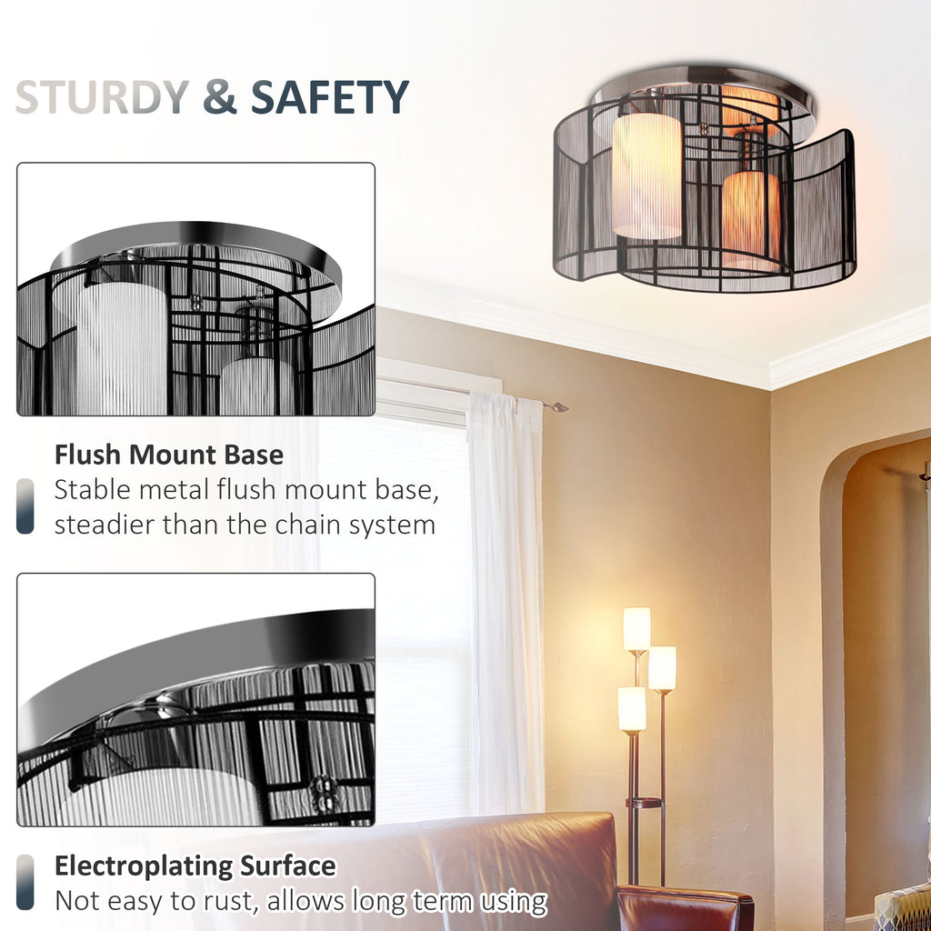 Modern Chandelier, Semi - Flush Mount Ceiling Light With 2 Light, E27 Bulb Base For Hallway, Dining Room, Living Room, White And Black - Noventis Home