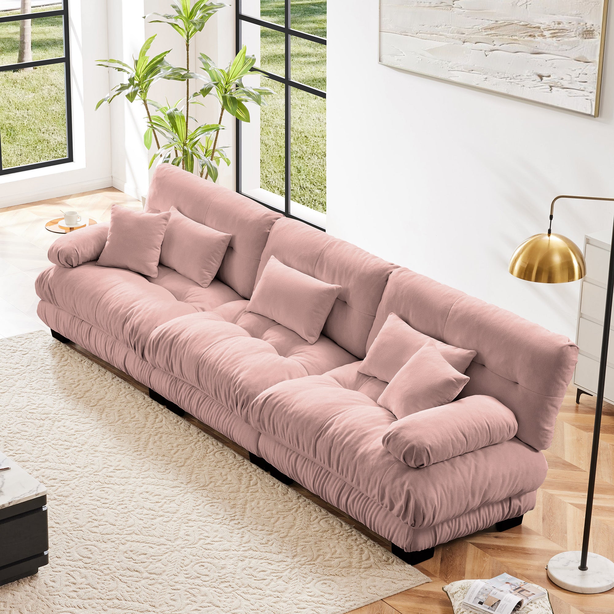 3 - Seater Sectional Sofa Modular Deep Seat Sofa Couch , Chenille Sofa Soft Comfy Upholstered Furniture For Living Room, Apartment, Studio, Office,Chenille Pink - Noventis Home