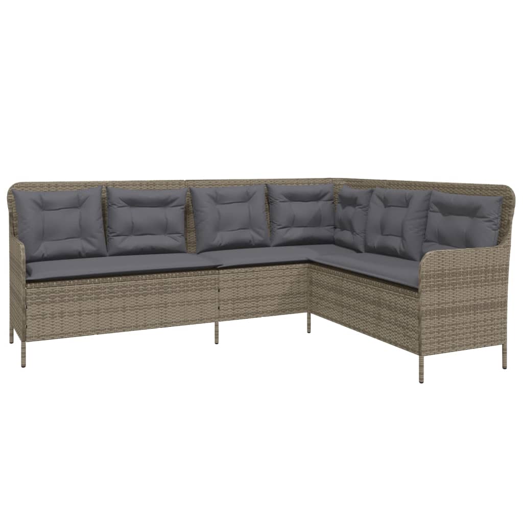 L-vormige Tuinbank met Kussens, Poly Rattan, 5-zitter, Donkergrijs