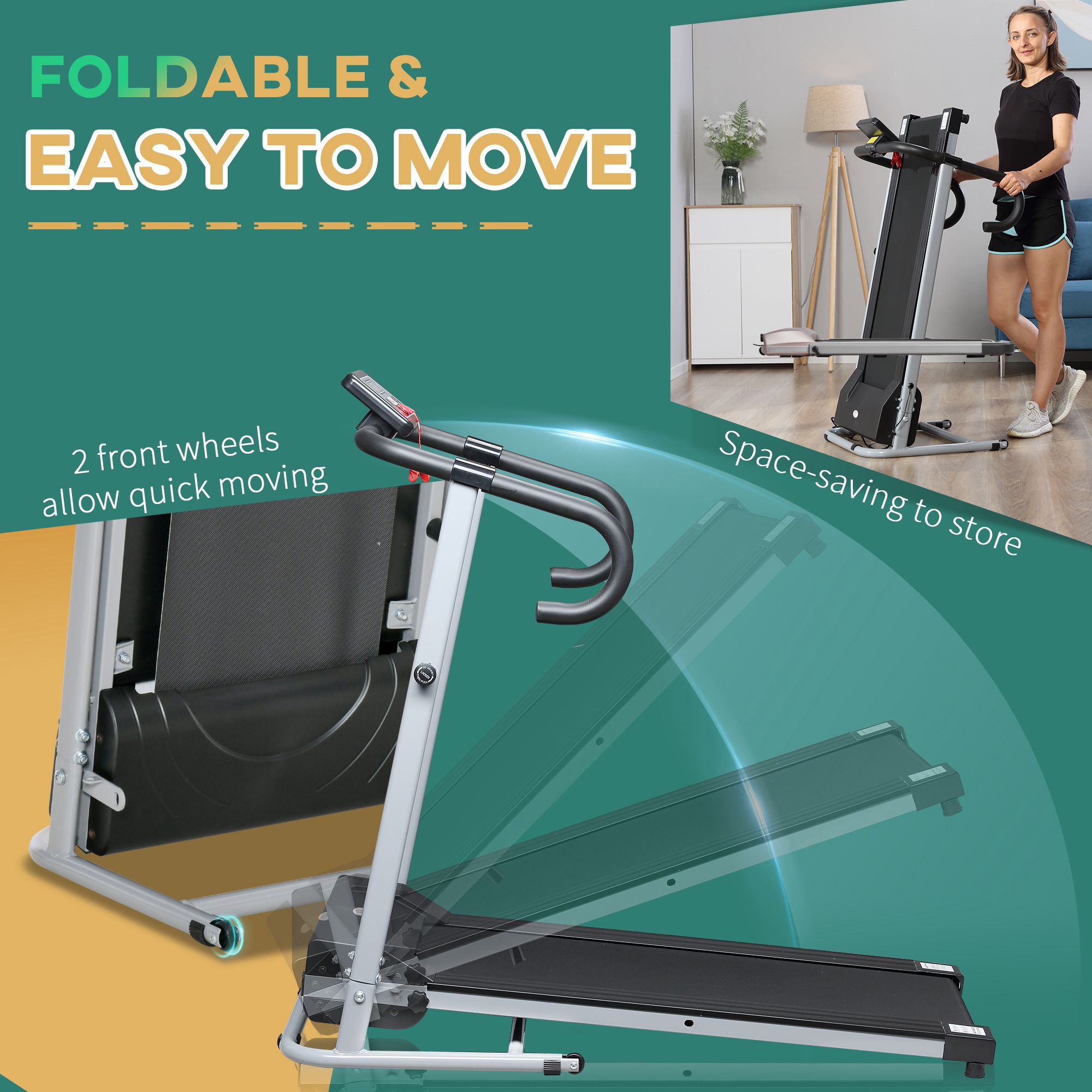 Folding Treadmill With Incline, Walking Pad Treadmill For Home, 1 - 10km/h Under Desk Running Machine With LCD Display And Wheels, No Assembly, Grey - Noventis Home