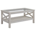 Coffee Table with Tempered Glass Tabletop, Living Room Table with Wood Frame and Underneath Storage Shelf, White Oak - Noventis Home