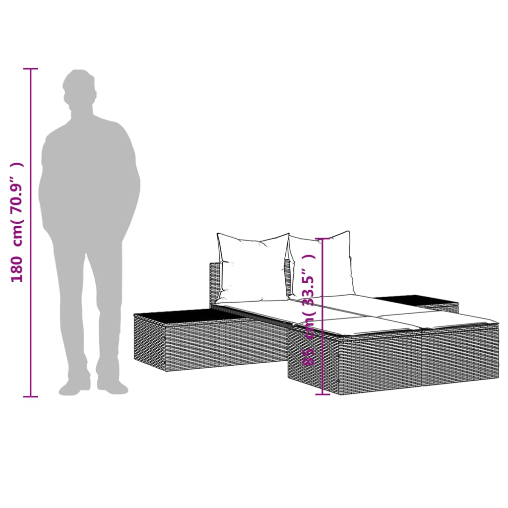 Dubbele Ligstoel met Kussens, Poly Rattan, voor Tuin en Terras - Noventis Home
