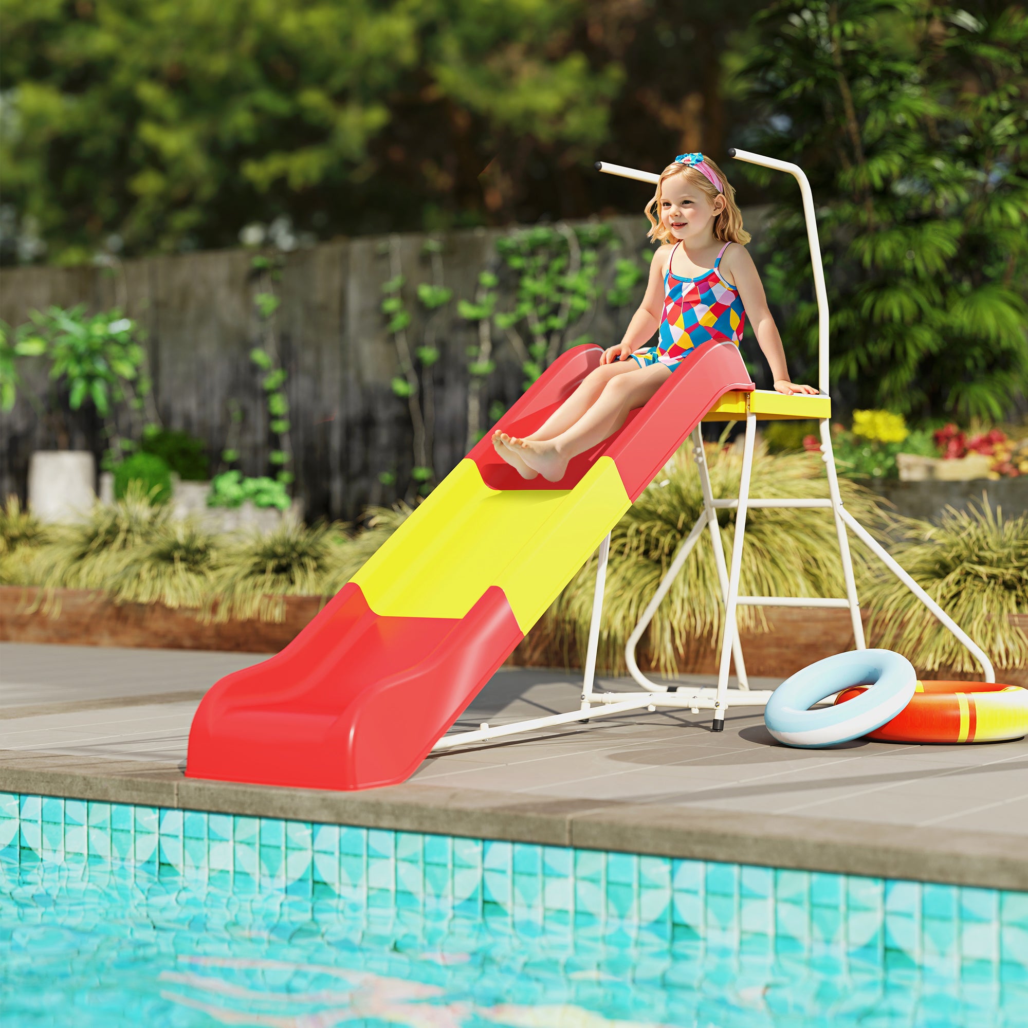 6ft Slide for Kids, Metal Freestanding Playground Equipment with Climbing Ladder, for Backyard, Outdoor, Indoor, Red - Noventis Home