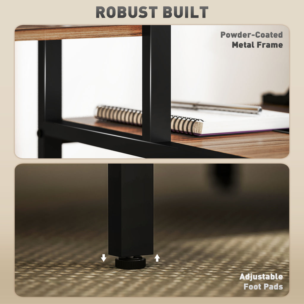 Computerbureau 170cm met Monitorstandaard en Omkeerbare 4-laags Plank, Industrieel Design, Bruin