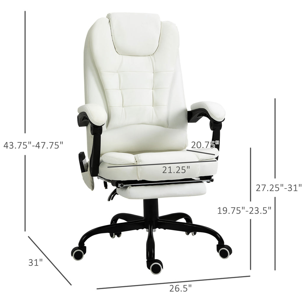 7 - Point Vibrating Massage Office Chair High Back Executive Recliner With Lumbar Support, Footrest, Reclining Back, Adjustable Height, White - Noventis Home