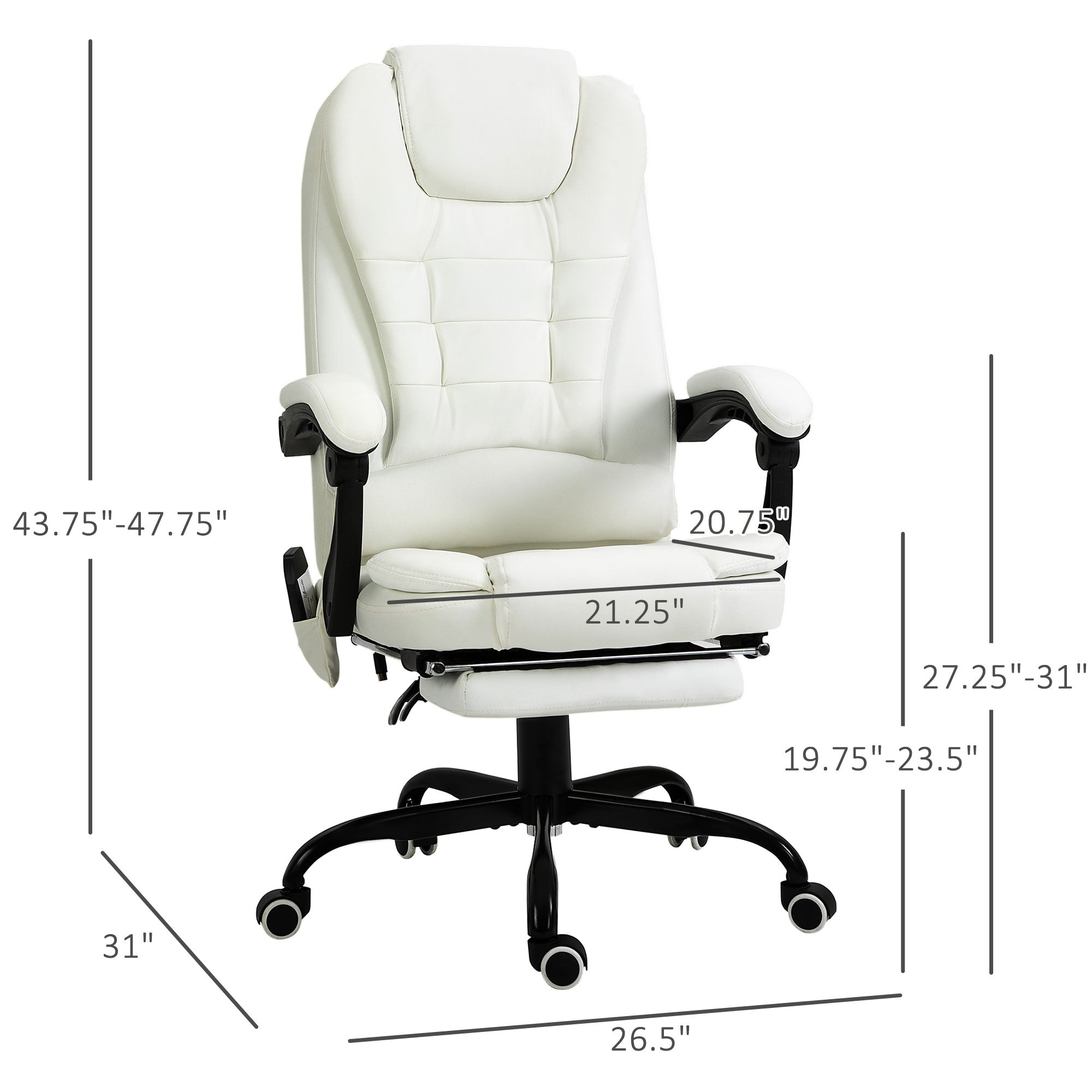 7 - Point Vibrating Massage Office Chair High Back Executive Recliner With Lumbar Support, Footrest, Reclining Back, Adjustable Height, White - Noventis Home