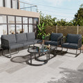 Buiten Patio & Tuin Loungeset, Dikke Ruimtebesparende Banken met Glazen Salontafel, Grijs - Noventis Home