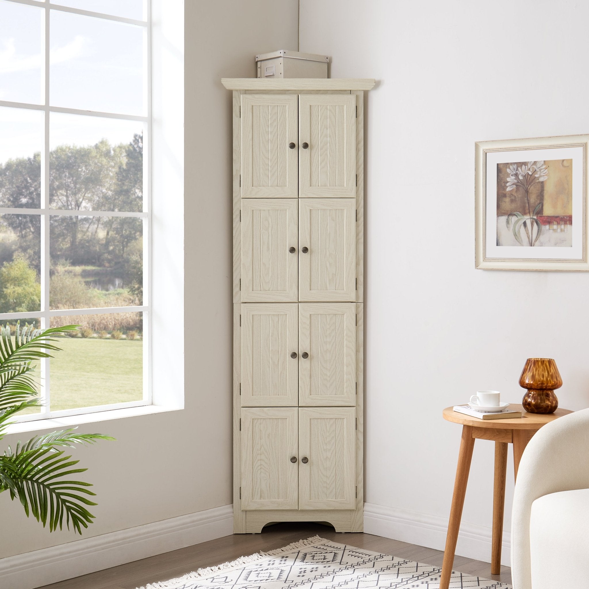 4 - Tier 72 Corner Kitchen Pantry Storage Cabinet With 8 Doors Tall Storage Cabinet, Corner Cabinet And Shelves, Home Farmhouse Bookshelf Cabinet For Bathroom, Living Room, Kitchen WHI - Noventis Home