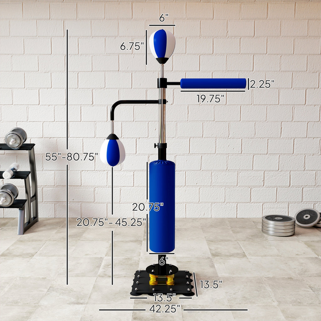 Bokszak Standaard met Reflexbal, Verstelbaar 140 - 205cm, Blauw - Noventis Home