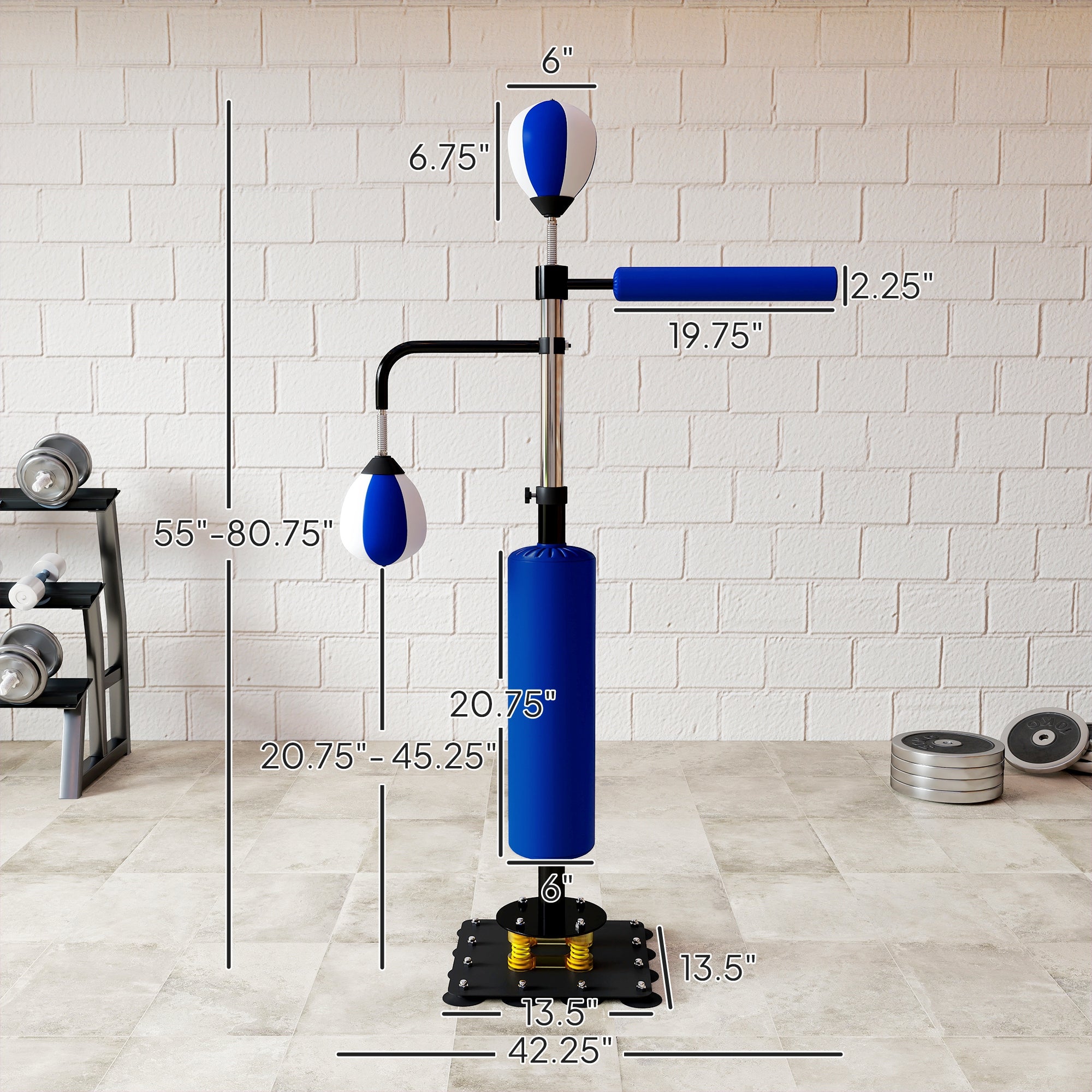 Bokszak Standaard met Reflexbal, Verstelbaar 140 - 205cm, Blauw - Noventis Home
