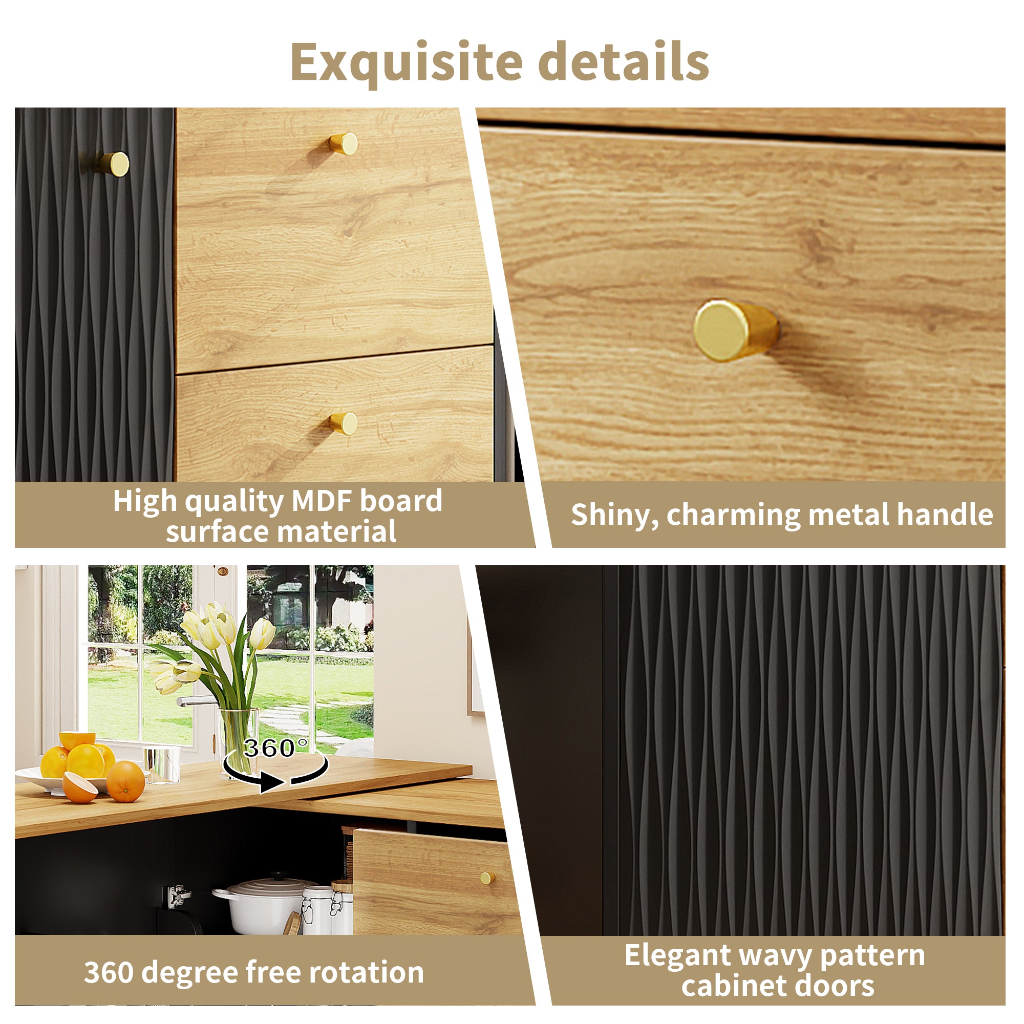 Extendable Bar Table With Storage Space 138 - 204 X 39 X 104 Cm, 360 Rotating Dining Bar, Modern Mobile Bar Table, High Table Kitchen Island Bistro Table, Sideboard With Wood Grain Finish - Noventis Home