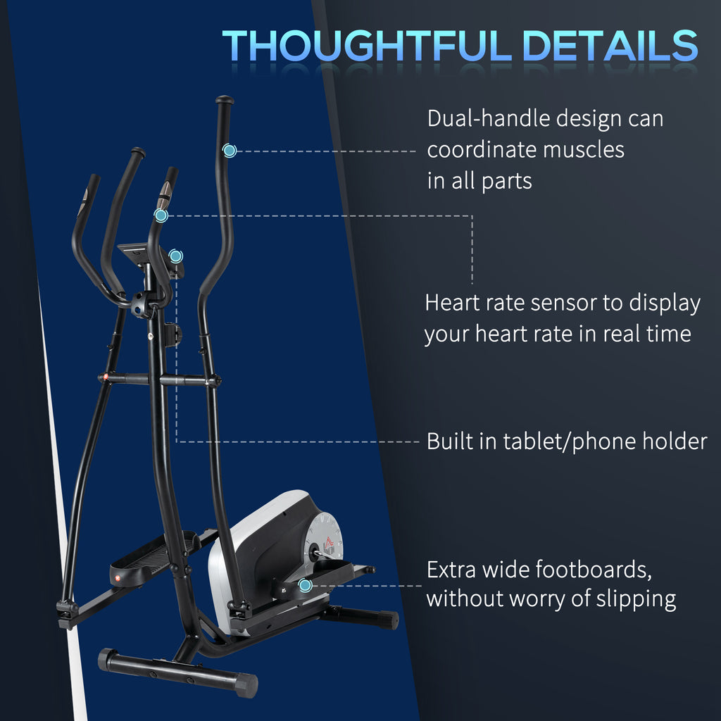 Elliptische Crosstrainer voor Thuis, 8 Magnetische Weerstandsniveaus, LCD - scherm, Hartslagsensor, Zwart - Noventis Home
