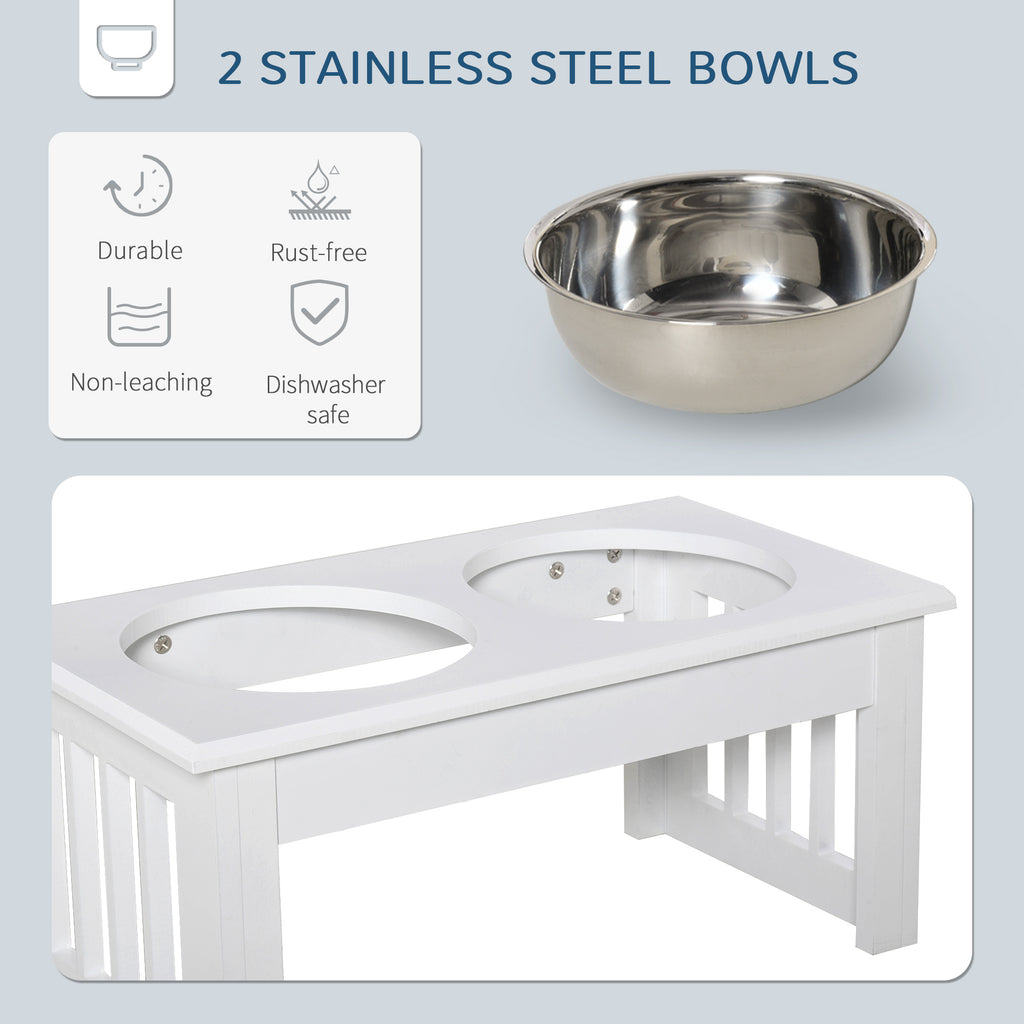 PawHut Raised Dog Feeding Bowls With Stand, Stainless Steel For Extra Small And Small Dog, 44L X 24W X 15H Cm - White - Noventis Home