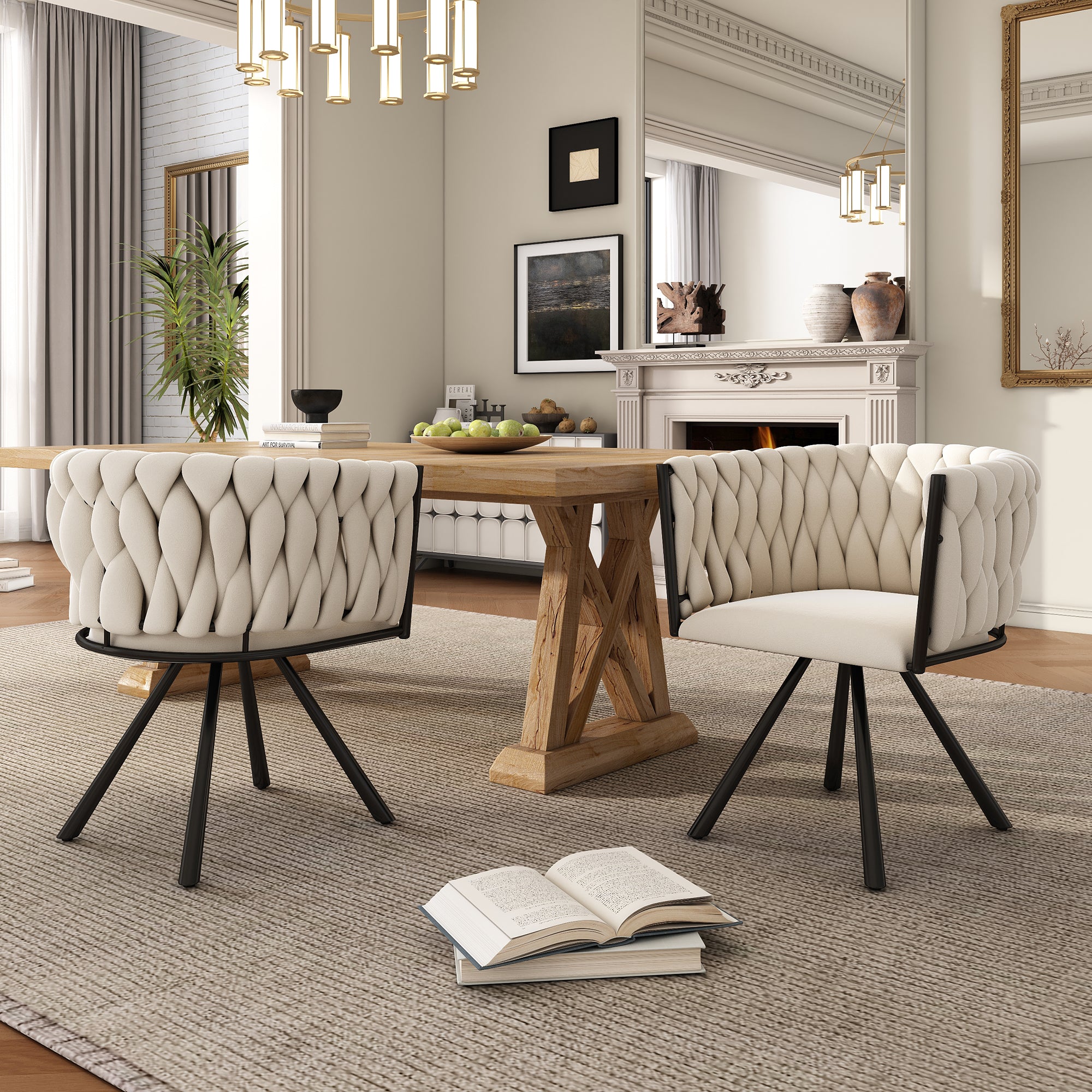 Velvet Dining Chair, Single Light Luxury Living Room Bedroom Swivel Chair, Leisure Swivel Chair With Four Metal Support Legs, Beige - Noventis Home