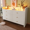 Fluted 6 - Drawer Sideboard, Modern Storage Cabinet With RGB LED Lighting & Shelves,, Chest Of Drawers For Living Room Bedroom Dining Room Office, 75x 120 X 40 Cm, White - Noventis Home
