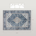 8x10 Vloerkleed, Vintage Wasbaar Tapijt, Antislip Vloerkleed voor Woonkamer, Slaapkamer en Eetkamer, Blauw - Noventis Home