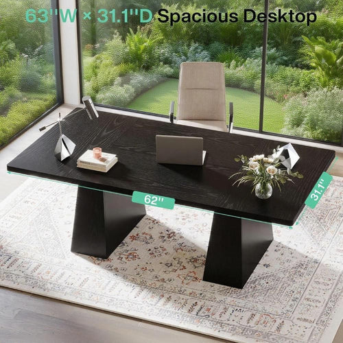 63 - Inch Executive Desk, Large Office Computer Desk With Double Pedestal, Modern Simple Workstations Writing Table Conference Table - Noventis Home