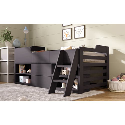 Kinderbed Halfhoogslaper met Opbergruimte, Houten Bed met Lades en Planken, Eenpersoons 90x190 cm, Wit - Alleen Frame - Noventis Home