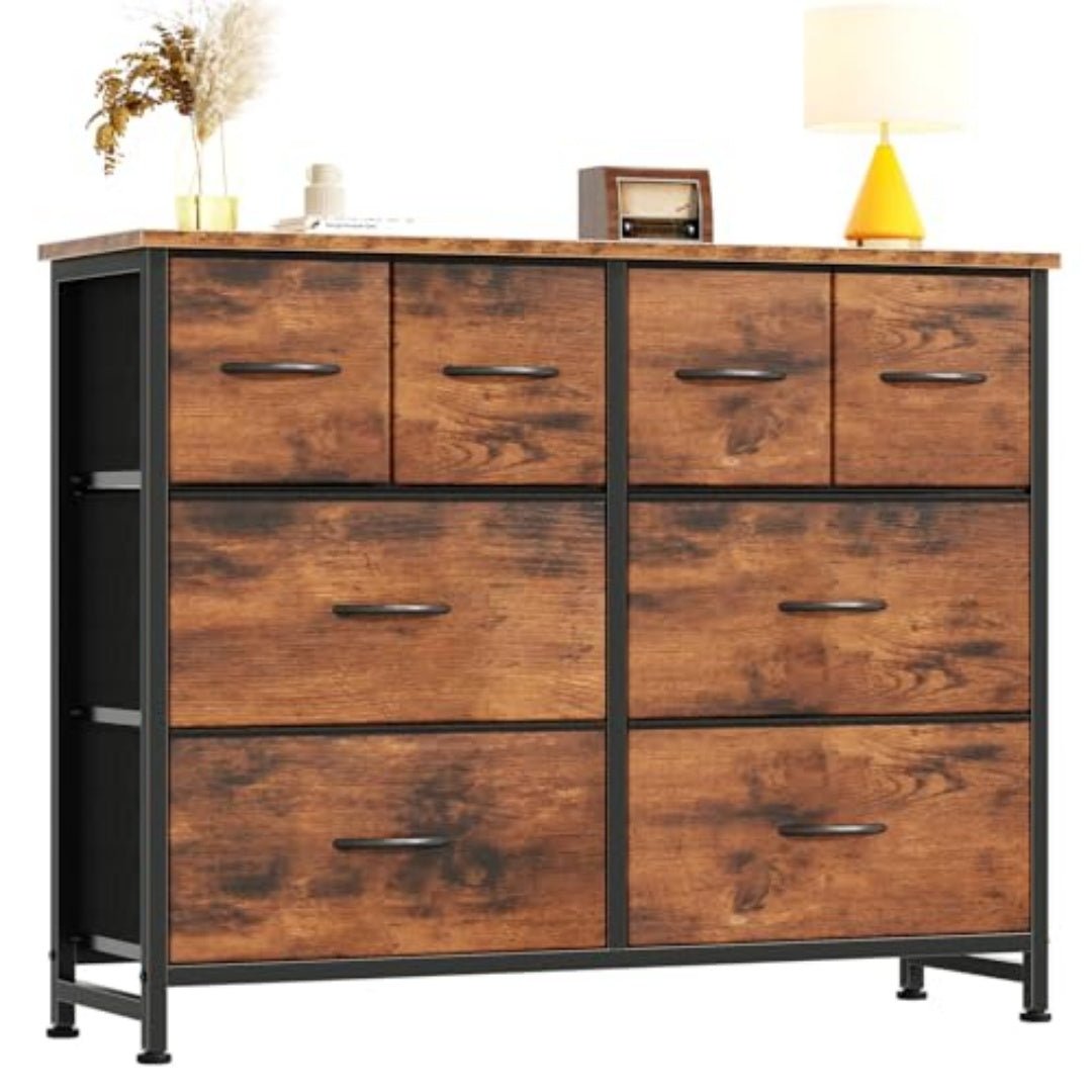 Ruim Opbergrek met 8 Stoffen Lades voor Garderobe, TV - Meubel met Houten Tafelblad en Frame - Noventis Home