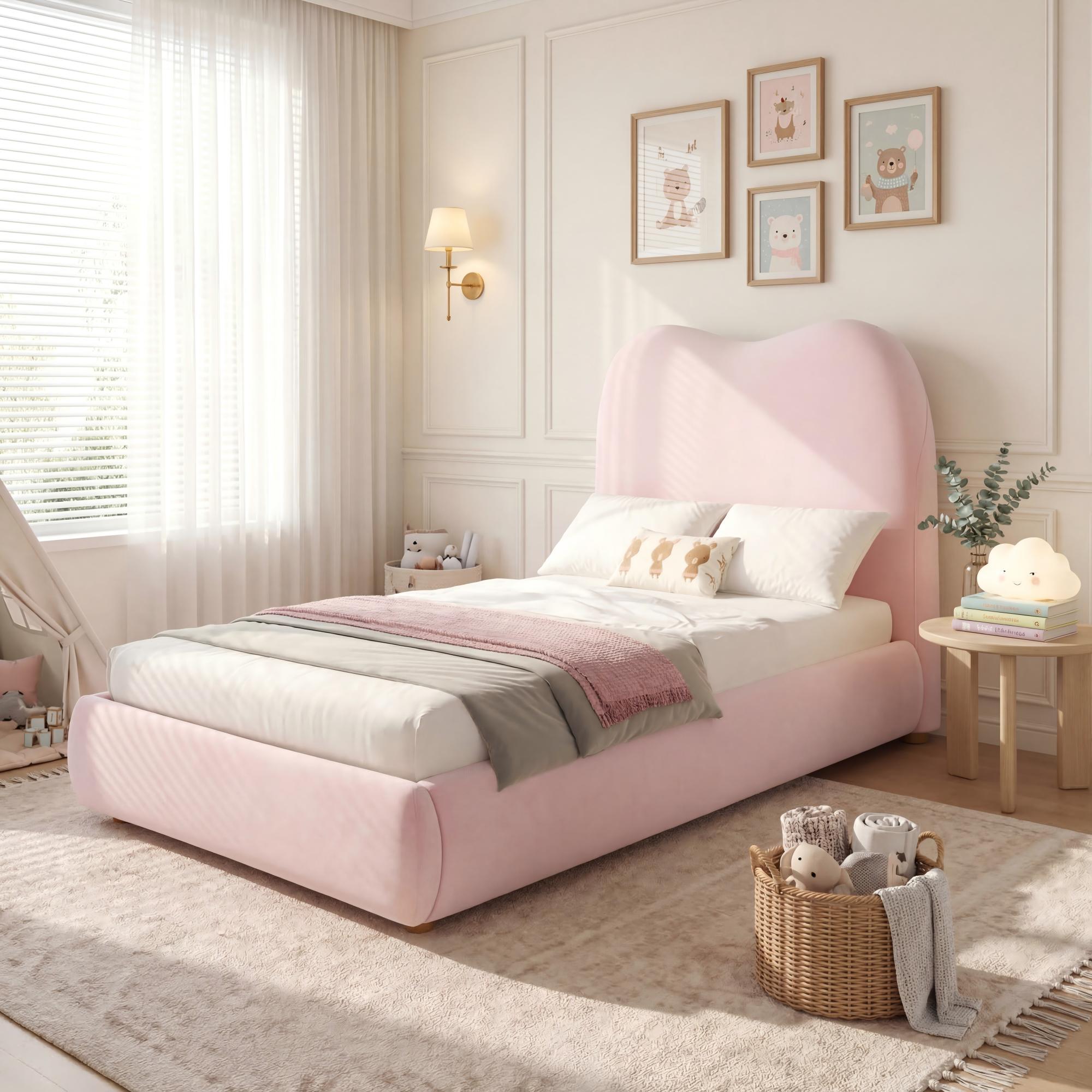 Upholstered Bed, Single Bed, Children's Bed, 3ft - 90 X 190cm, Hydraulic Bed, Bed With Headboard And Large Storage Space, Upholstered Headboard, Velvet, Pink - Noventis Home