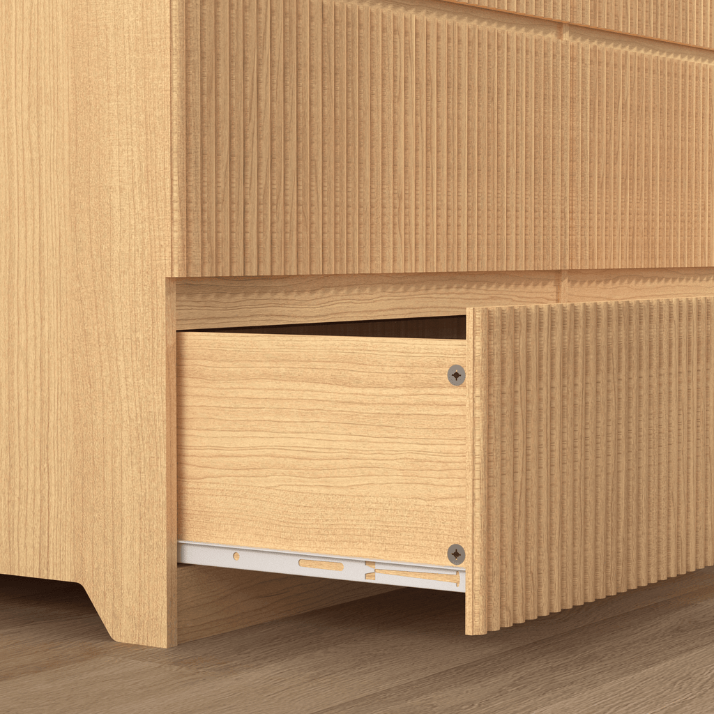 Modern Natural Wood 6 Drawer Dresser, Wave Panel Drawer Fronts, Storage Cabinet, Versatile Chest Of Drawers For Bedroom, Living Room - Sleek & Spacious Home Storage Solution - Noventis Home
