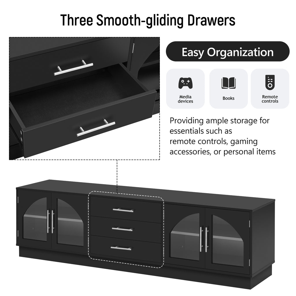VIBE HAUS 68.9' Modern Minimalist TV Stand For TVs Up To 75 Inches, Entertainment Center Media Console Cabinet With Adjustable Shelves For Living Room - Noventis Home