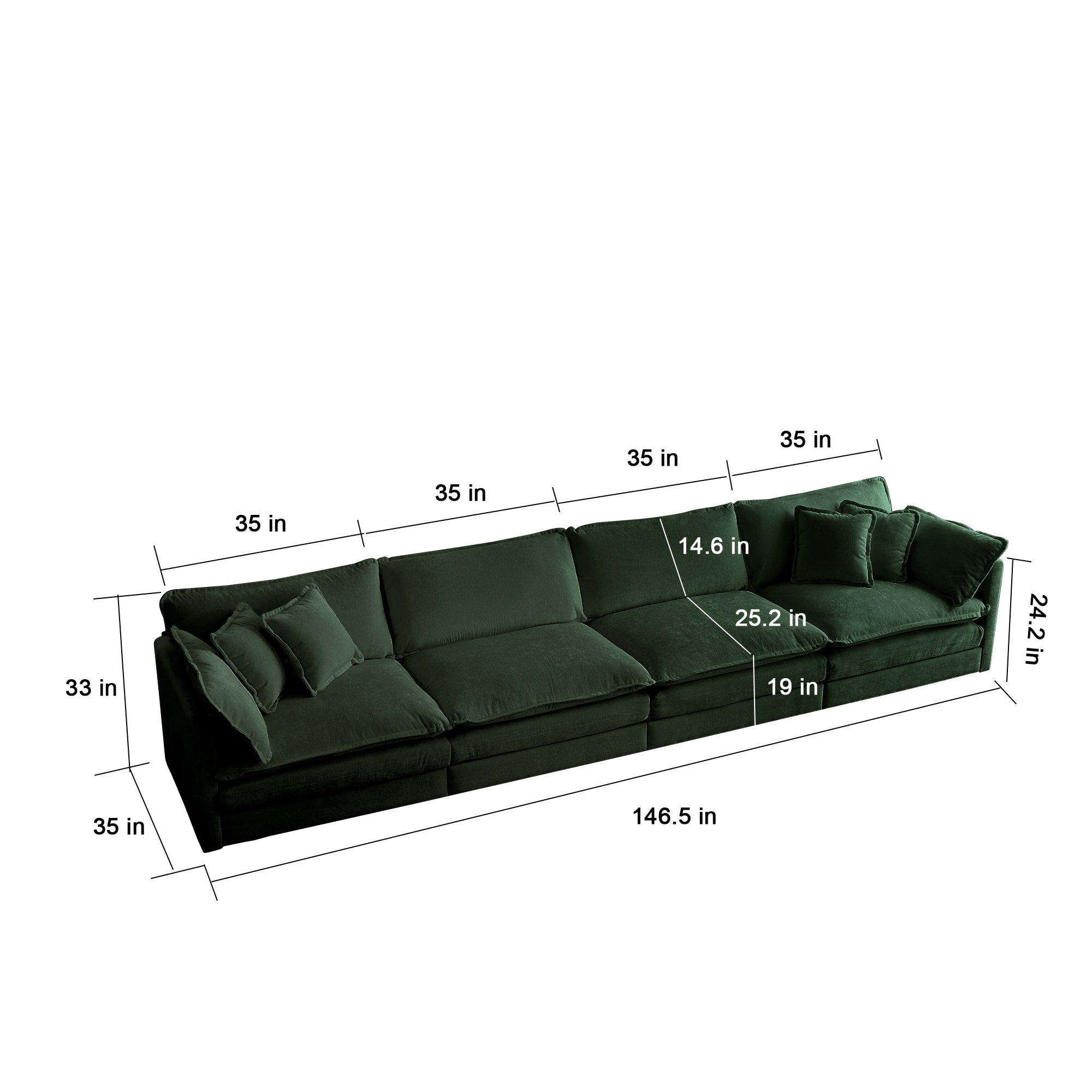 Free Combination Modular Sofa Free,4 Seater Sofa Comfy Chenille Fabric,Sectional Sofa Couch,Green Chenille - Noventis Home