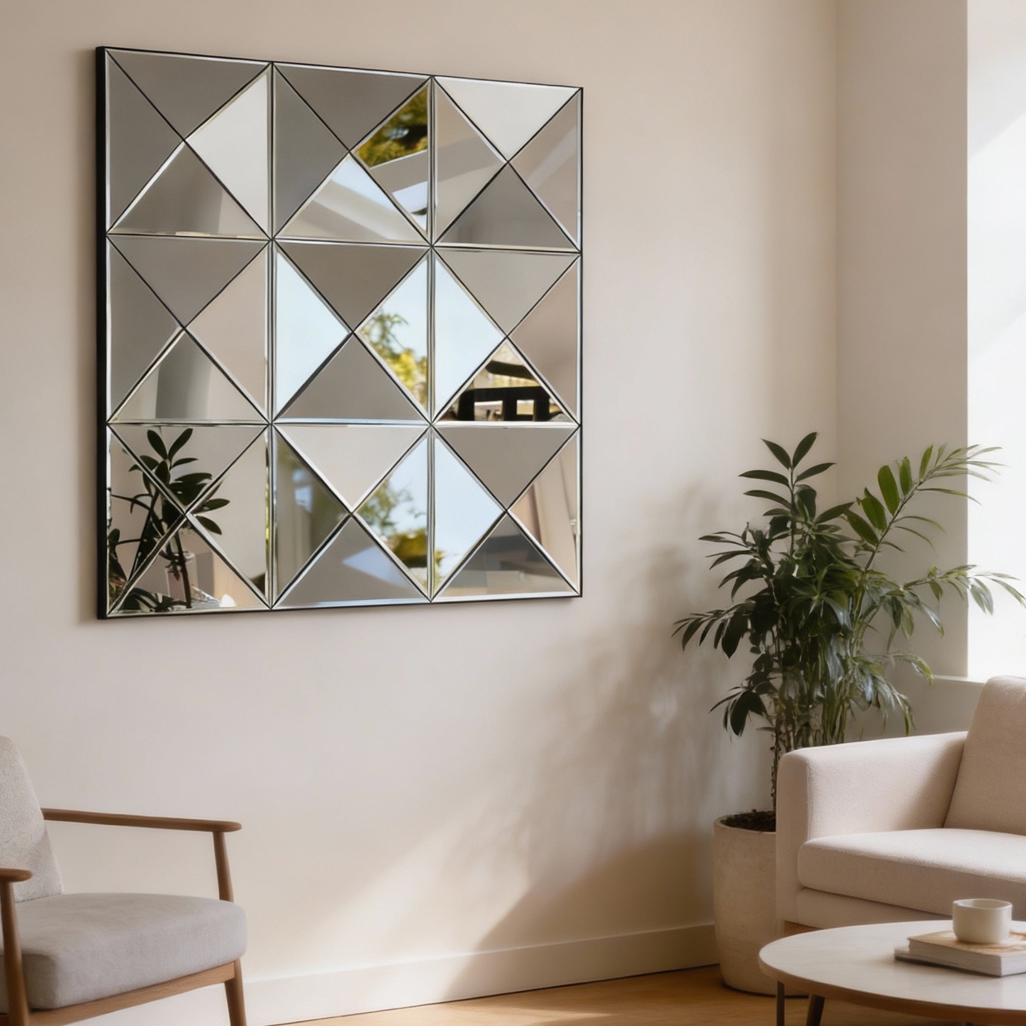 3d Mirror Wall Decor Beveled Glass Wall Mirror Interior Home Decor Large Square Wall Mirror For Various Rooms Such As Living Room Bedroom Or Dining Room - Noventis Home