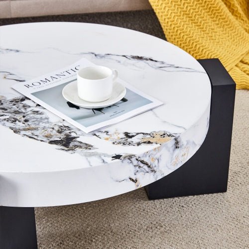 Modern Simple Double - Layer Round Coffee Table - Transparent Gray Glass Top With Black MDF L - Shaped Legs.The Detachable Design Can Make The Use Of Space More Flexible - Noventis Home