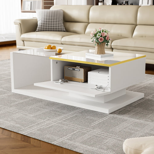 Salontafel 90 cm, Hoogglans Wit, met Glas en LED-verlichting