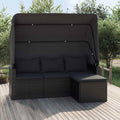 3 - seater garden sofa with canopy and footstool, poly rattan - Noventis Home