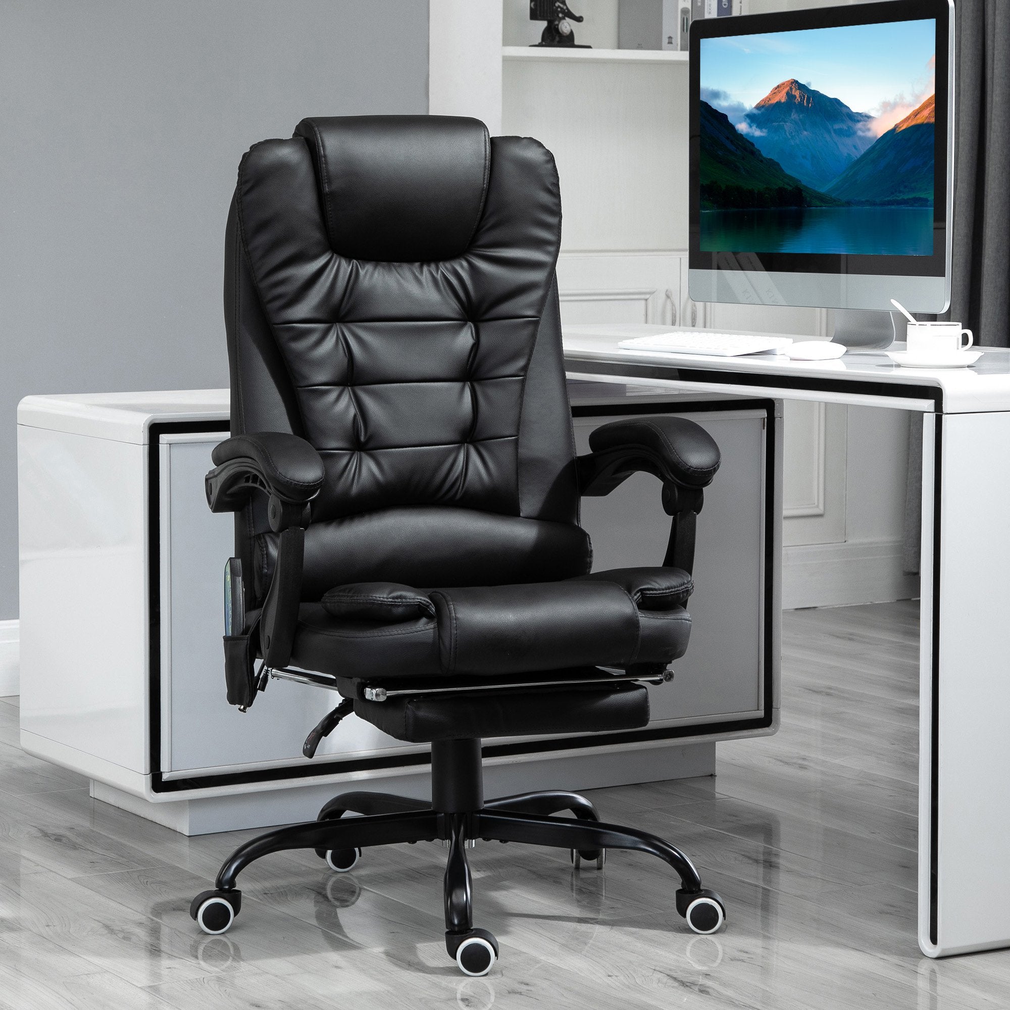 7 - Point Vibrating Massage Office Chair High Back Executive Recliner with Lumbar Support, Footrest, Reclining Back, Adjustable Height, Black - Noventis Home