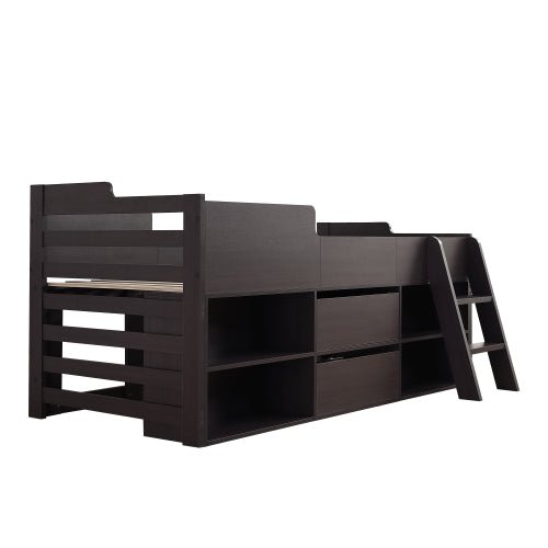 Kinderbed Halfhoogslaper met Opbergruimte, Houten Bed met Lades en Planken, Eenpersoons 90x190 cm, Wit - Alleen Frame - Noventis Home