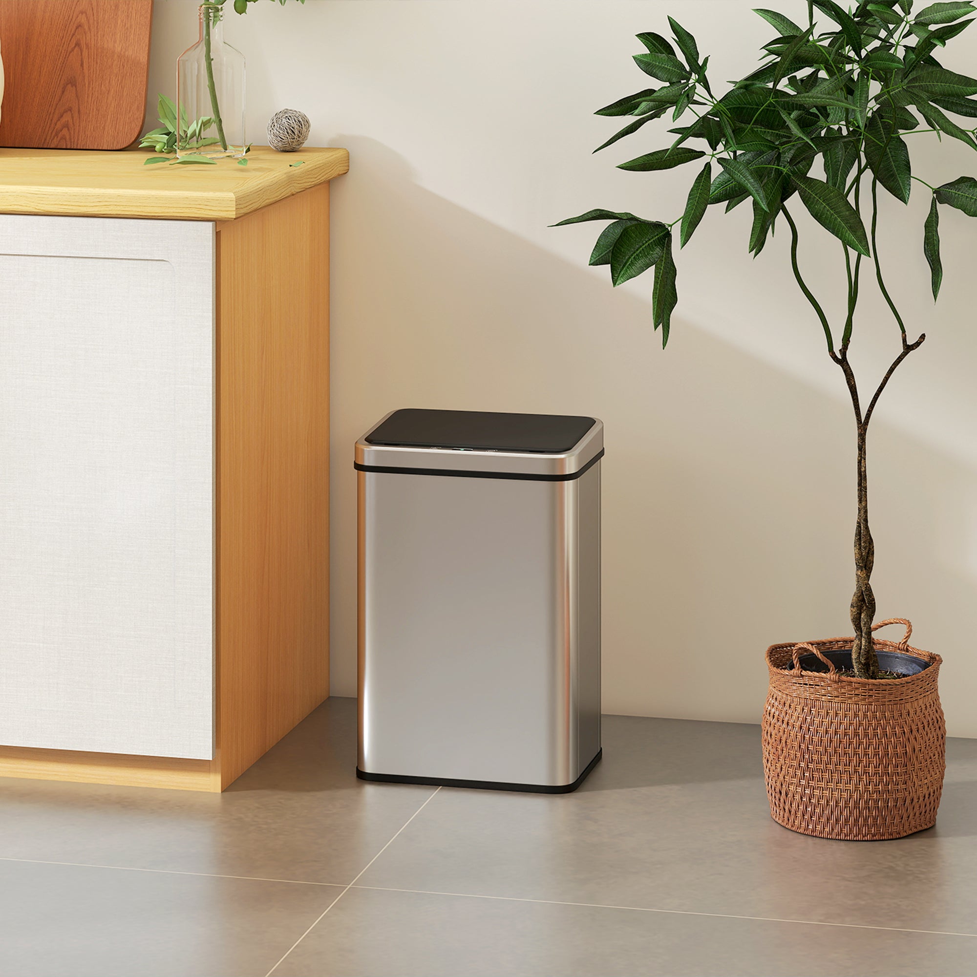 40L Sensor Prullenbak met Soft - Close Deksel, Automatische Bewegingssensor, Vingerafdrukbestendig RVS, Zilver - Noventis Home