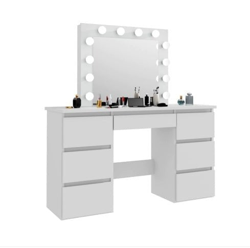 Large White Vanity Tables With Mirror And Light - Noventis Home