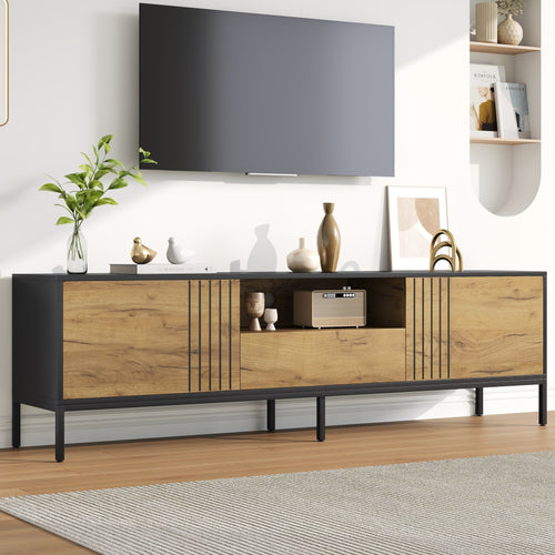 170x35x50cm TV Cabinet,TV Board, TV Console With 2 Cabinets And 1 Drawer, TV Table, TV Stand, Living Room Cabinet, Suitable For TVs Up To 70 Inches,natural Wood Black - Noventis Home