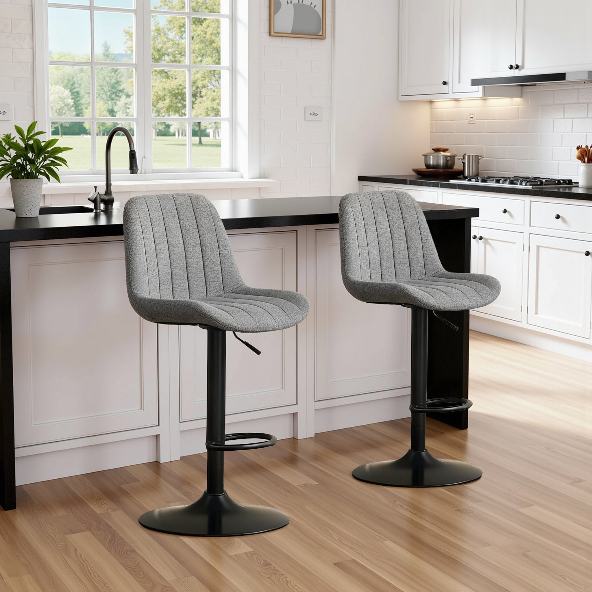 Swivel Bar Stools With Adjustable Height 35.03 - 43.7 Inches , Backrest, And Soft Knit Fabric - Ideal For Kitchen Island, Bar Counter, Dining Room, Grey Set Of 2 - Noventis Home